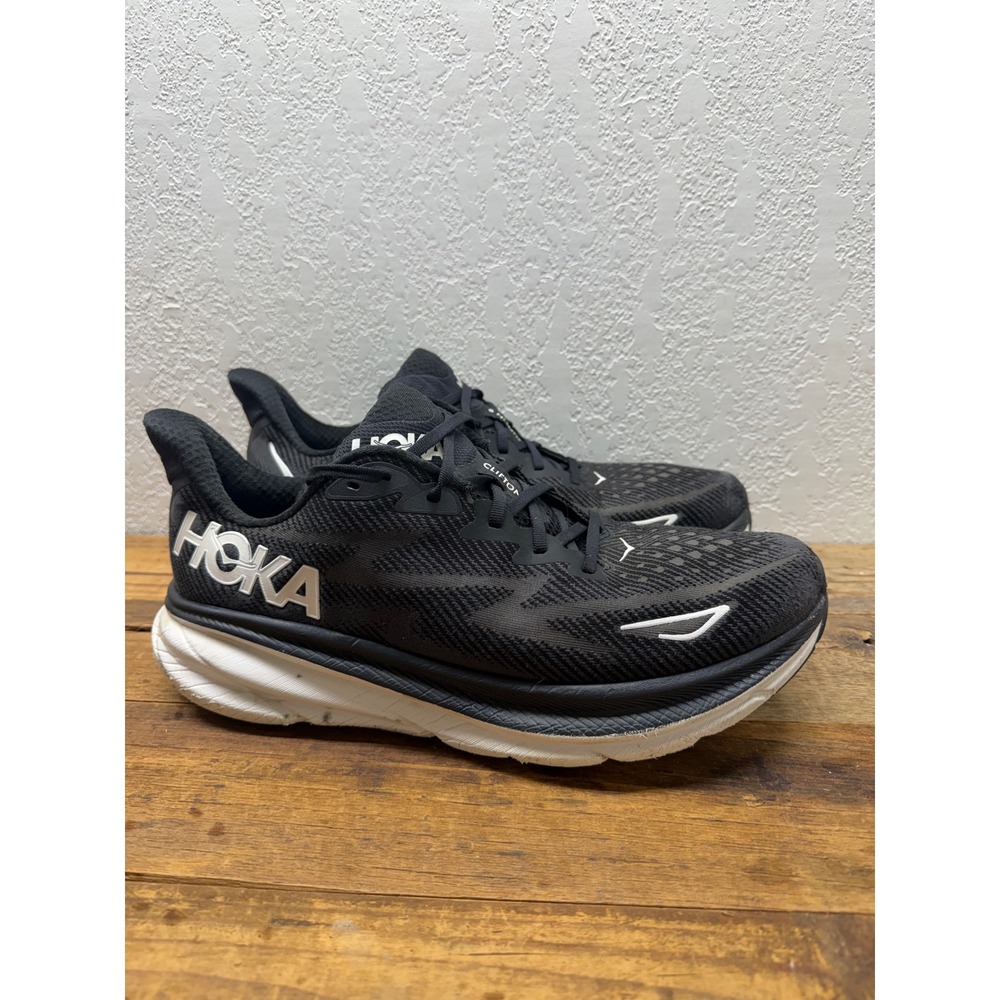 Hoka Clifton 9 Mens Running Shoes Black White 1127895-BWHT Size 12D - Picture 2 of 8